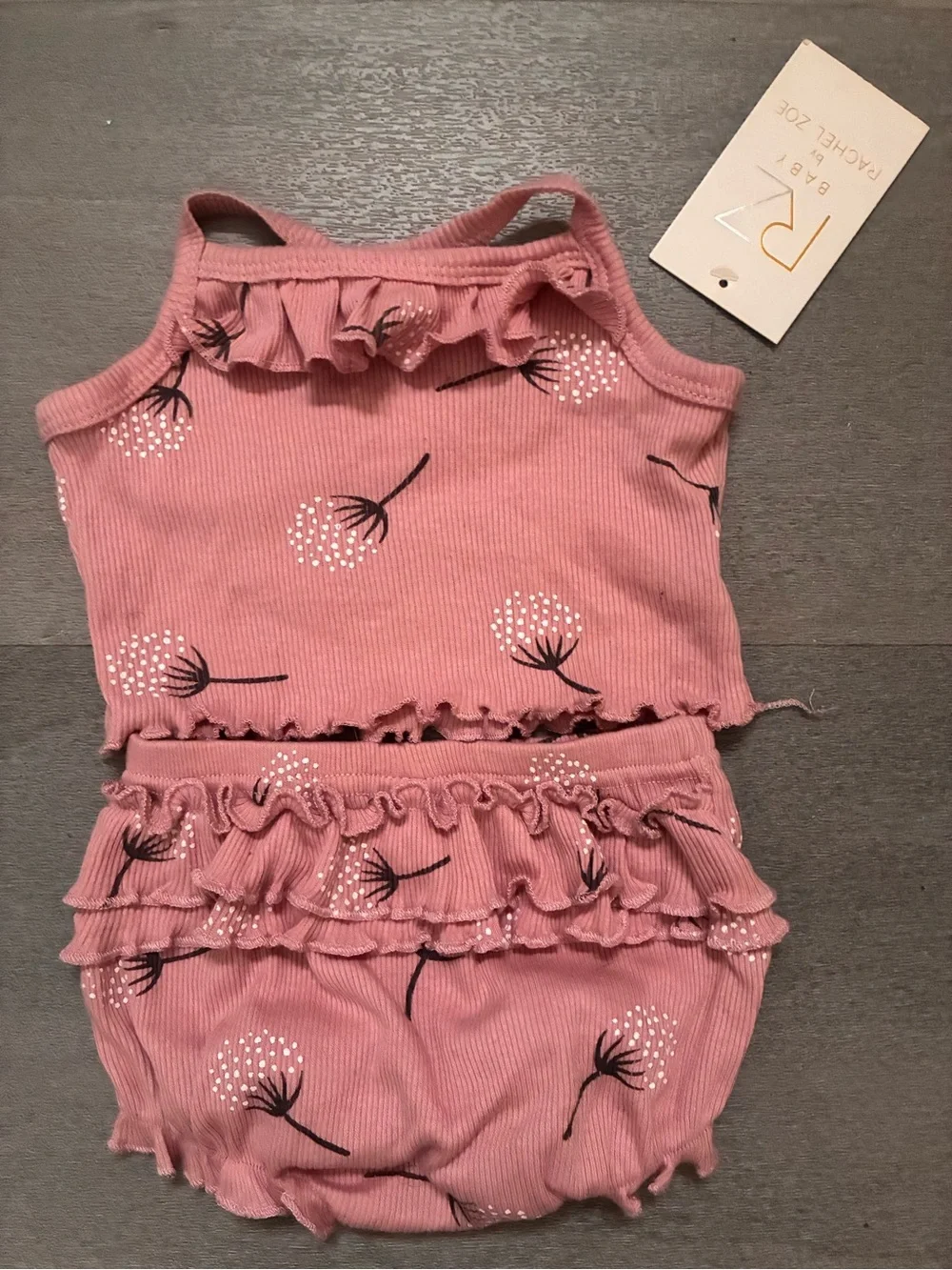 Rachel Zoe Baby Girls Pink Dandelion Ruffle 2 Pc Set 3-6M NWT